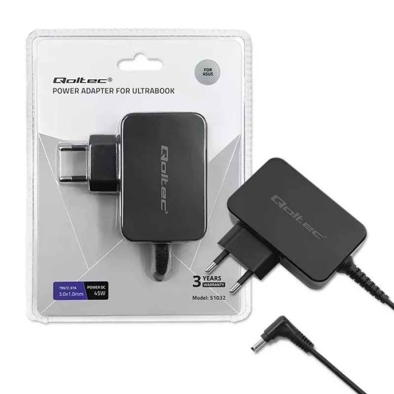 Zasilacz Qoltec 51032 45W do użytku wewnętrznego czarny do laptopów