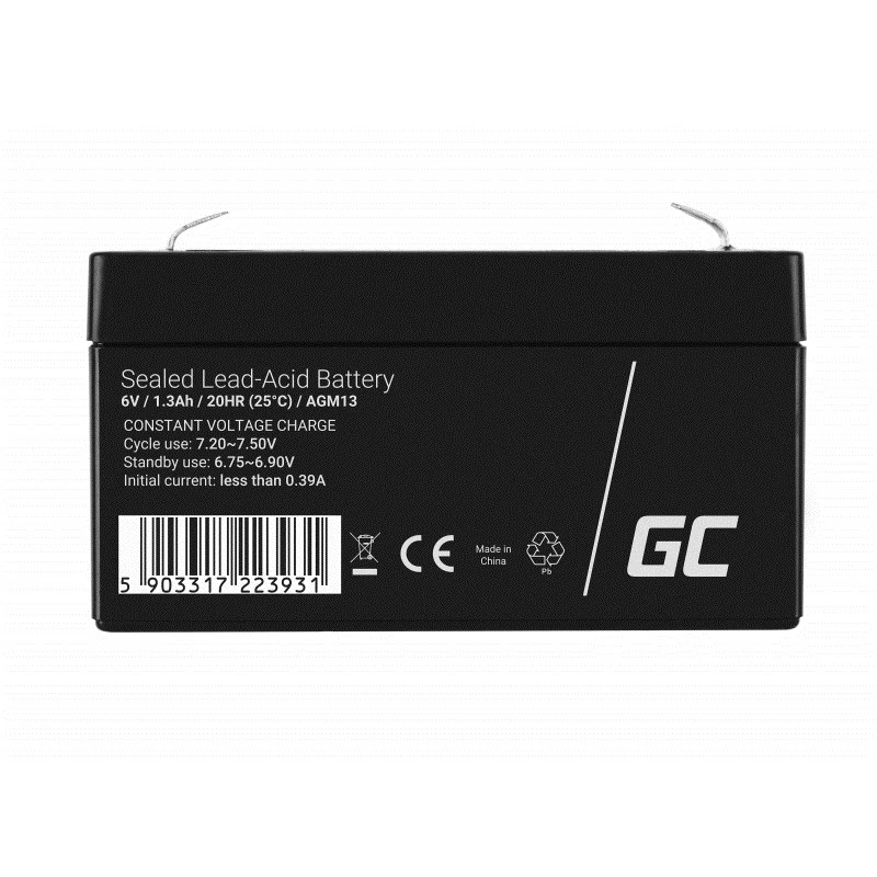 Bateria UPS zielony Cell AGM13, szczelna kwasowo-ołowiowa VRLA 6 V 1,3 Ah, 290 g, czarna