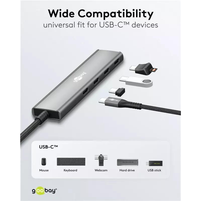 Goobay Slim 4-Port USB-Hub USB-C na 5 Gbit/s - -Wtyk> 4x -Gniazdo (76564)