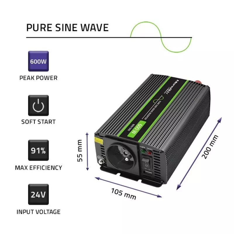 Qoltec Monolith zasilacz samochodowa 600 W Czarny