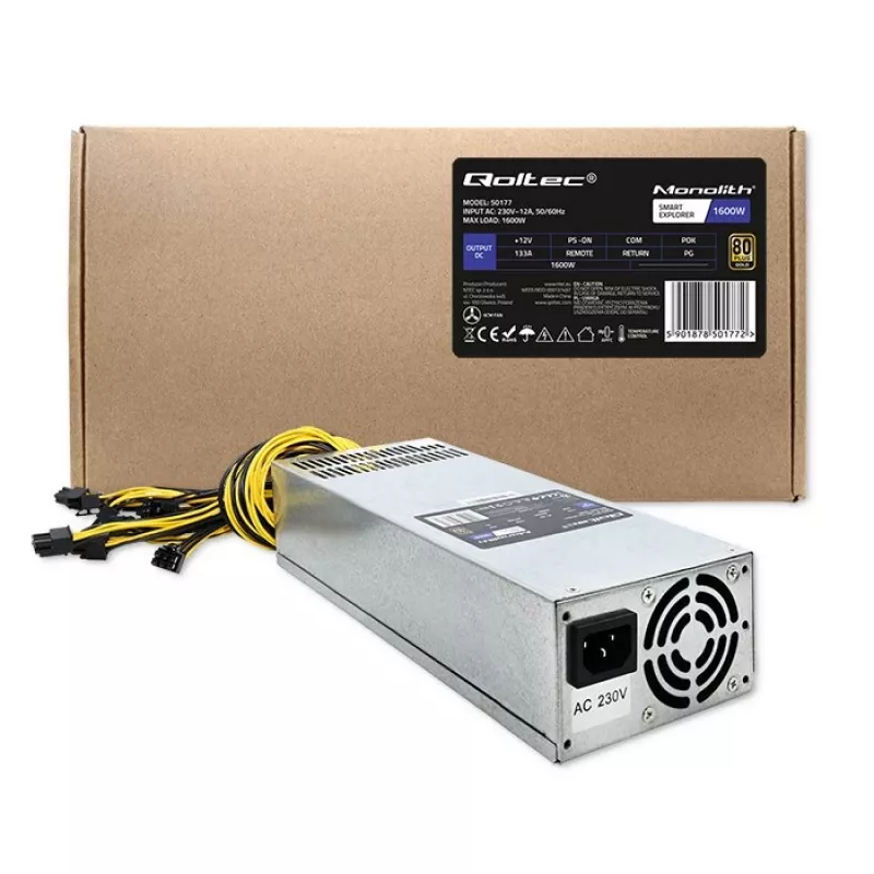 Zasilacz PCI-E Qoltec 50177 Smart 1600W | 80 Plus Gold - do kopania kryptowalut