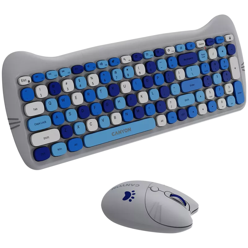 Bezprzewodowy zestaw klawiatury i myszy CANYON HSET-W6 Kitty Edition AAA AA niebieski