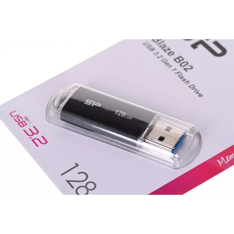 Pendrive Silicon Power 128 GB USB Type-A 3.2 Gen 1 Blaze B02, plastikowa nasadka, otwór na smycz, czarny