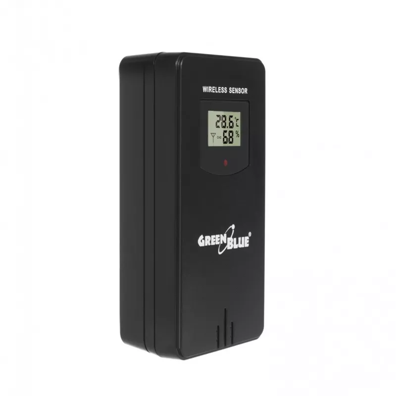 Hygrometer Thermometer GreenBlue GB540 — indoor 0–50°C / outdoor -20–65°C, zegar DCF, czujnik zewnętrzny 60 m, czarny