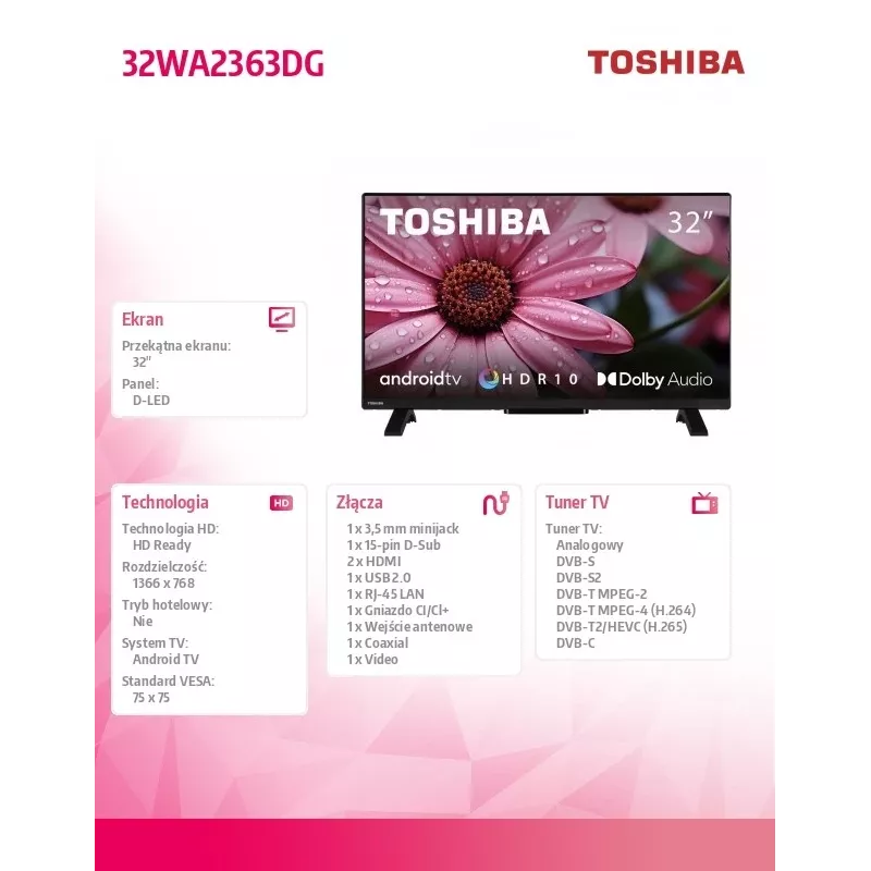 TV Toshiba 32WA2363DG 32 cale HD DLED 1366 x 768