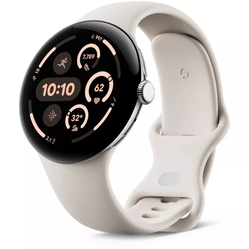 Google Pixel Watch 3 45 mm Wi-Fi smartwatch, srebrny polerowany (Porcelain)