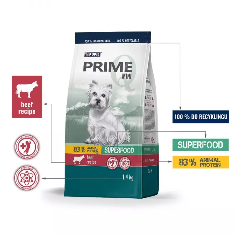 PUPIL Prime Mini bogata w wołowinę z wątróbką - sucha karma dla psów - 1,4 kg