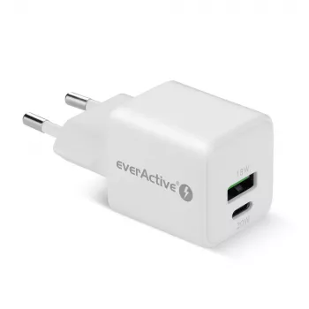 Ładowarka sieciowa everActive SC-330Q z 1x USB-A i 1x USB-C, 20W, biała