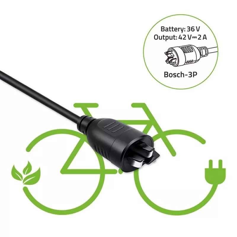 Ładowarka do e-roweru 36V/42V 2A z wtyczką Bosch 3-pin QOLTEC