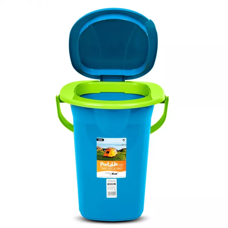 GreenBlue GB320BL Przenośna toaleta turystyczna z wiadrem, siedziskiem, uchwytem i pokrywą — wytrzymała, stabilna, 19 l