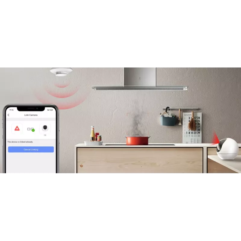 Czujnik dymu EZVIZ CS-T4C — bezprzewodowy ZigBee, bateria litowa 3V, 87×35×87 mm, 85 dB, montaż natynkowy, biały