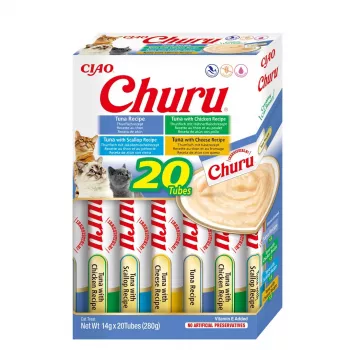 Mokre przysmaki dla kota INABA Churu Variety Box — Tuńczyk, 20 saszetek x 14 g, pasta, wilgotność 88%, białko 8,5%