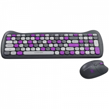 Bezprzewodowy zestaw klawiatura i mysz CANYON HSET-W6 Kitty Edition – fioletowy