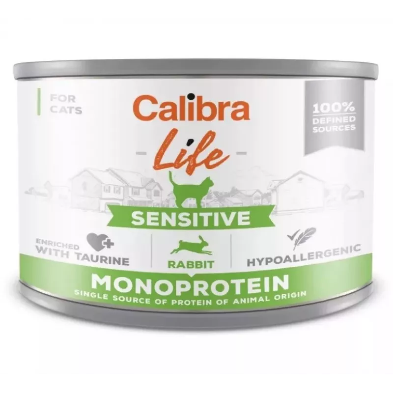 Mokra karma dla kota Calibra Cat Life Sensitive Rabbit 200 g puszka, dorosły, karma pełnoporcjowa, bezglutenowa, bez cukru