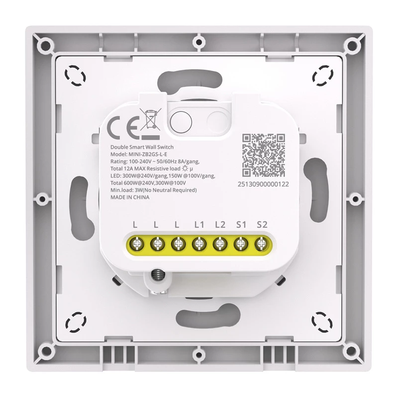 Dwukanałowy przełącznik ścienny ZigBee Sonoff MINI-ZB2GSL-E — kompaktowy inteligentny przełącznik podtynkowy, dwa kanały przekaźnikowe, bez przewodu neutralnego