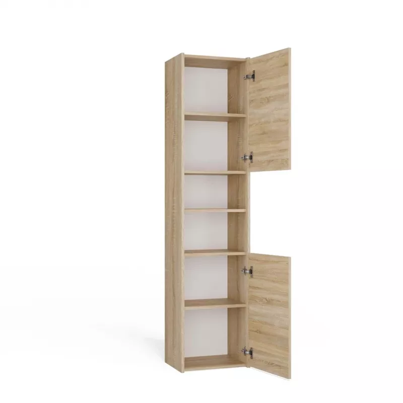 Szafka łazienkowa Top e shop S40 SONOMA — dębowa rama, wolnostojąca, 6 półek, 400×300×1700 mm