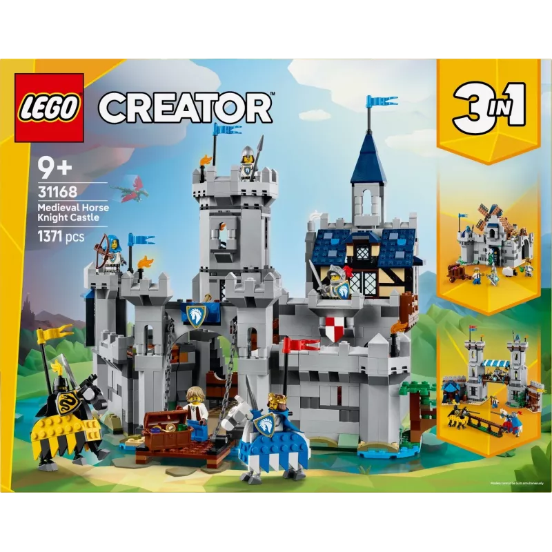 Zabawka konstrukcyjna LEGO Creator 3-w-1 Zamek Średniowiecznego Rycerza zestaw 31168 — 1371 elementów, 6 minifigurek, wiek 9+