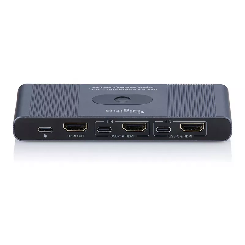 Przełącznik KVM DIGITUS USB-C 3.0 HDMI 2-portowy 4K60Hz, USB-C/USB-A, aluminium, 135×60×30 mm