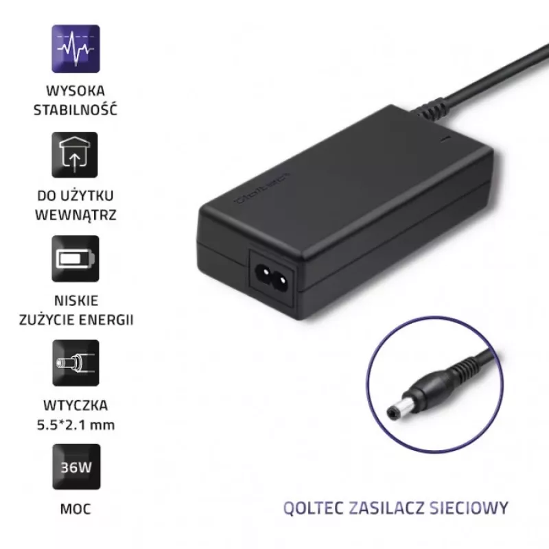 Zasilacz sieciowy 36W, 12V, 3A, 5.5/2.1