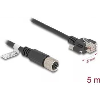 Kabel sieciowy DeLOCK M12 X-kodowany 8-pin żeński na wtyk RJ45 Kat.6A 5 m czarny