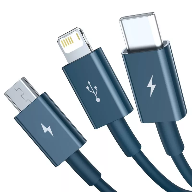 Kabel USB 3w1 Baseus Superior Series, USB na micro USB / USB-C / Lightning, 3,5 A, 1,5 m (niebieski)