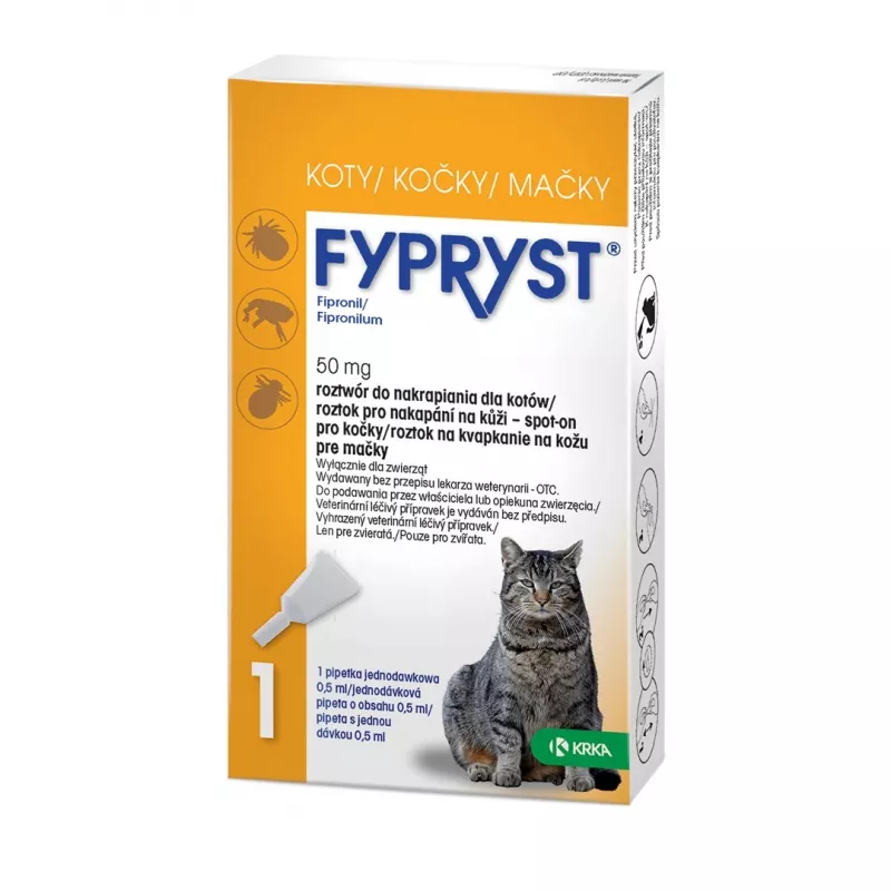 FYPRYST 50mg - krople przeciw pchłom i kleszczom dla kotów – 1x0,5ml
