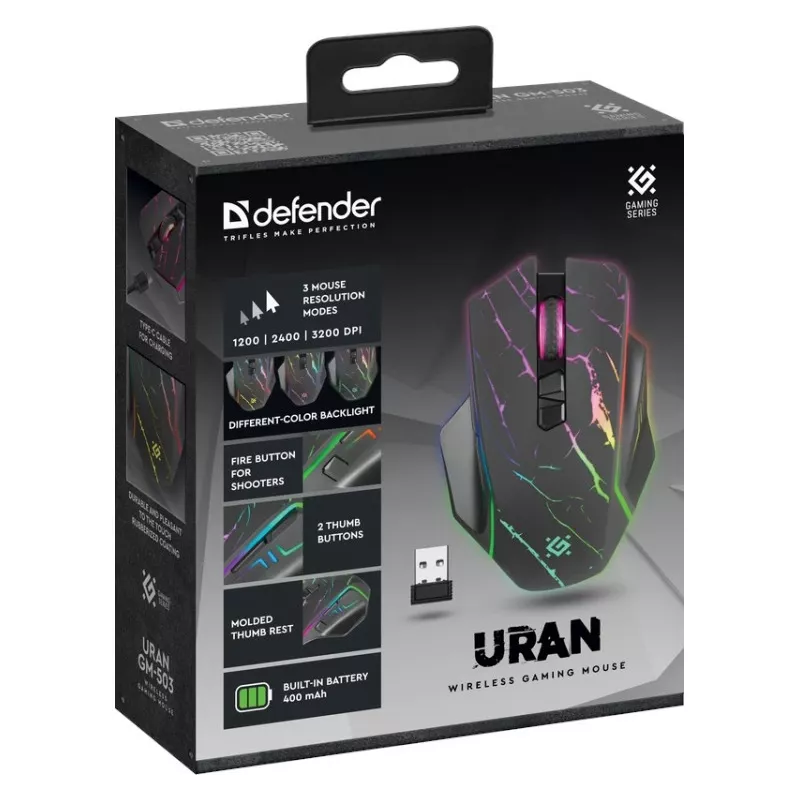 MYSZ DEFENDER GM-503 URAN OPTIC RF RGB 3200dpi 8P
