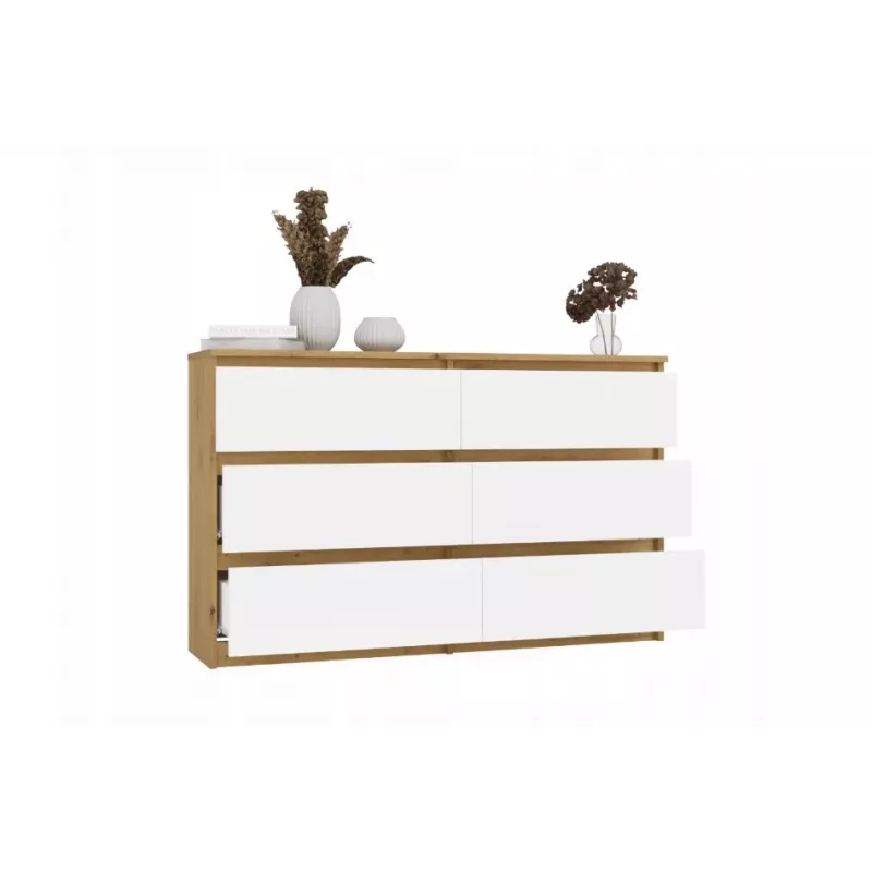Komoda 6-szufladowa 120 cm Top E Shop Malwa — Dąb rzemieślniczy / Biały, Płyta wiórowa