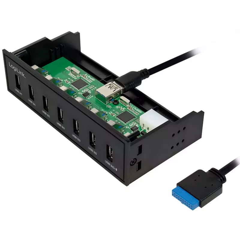 LogiLink USB 3.0 hub, 7-port 5.25 wewnętrzny, z portem szybkiego ładowania - Hub - 6 x SuperSpeed USB 3.0 + 1 x SuperSpeed USB 3.0 (ładowanie)