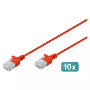 Kabel krosowy DIGITUS CAT6 U-UTP cienki, 3 m, czerwony, opakowanie 10 szt.