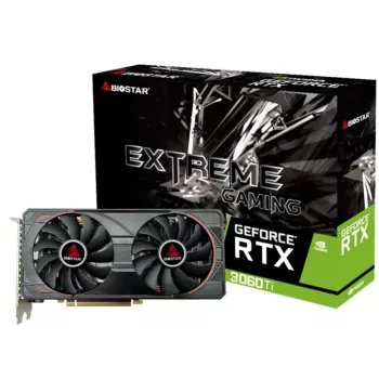 Karta graficzna BIOSTAR GeForce RTX 3060 Ti — 8 GB GDDR6, 256-bit, PCIe 4.0, 1665 MHz boost, 3×DP/1×HDMI, 2 wentylatory