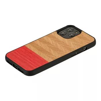 Etui ochronne man and wood na iPhone 12 Pro Max — jodełkowy wzór azalia czarna