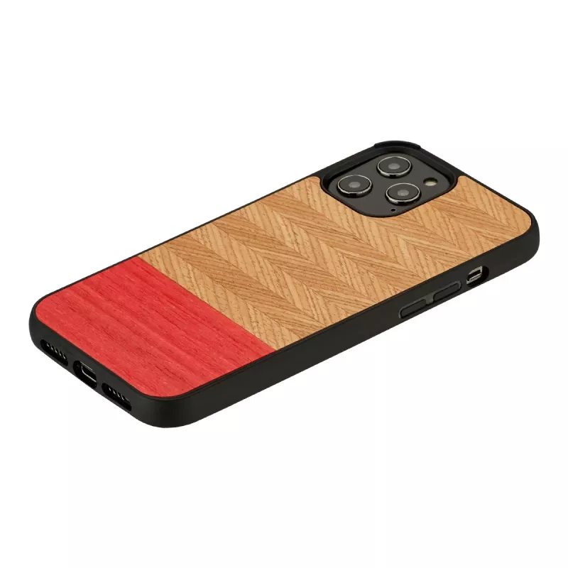 Etui ochronne man and wood na iPhone 12 Pro Max — jodełkowy wzór azalia czarna