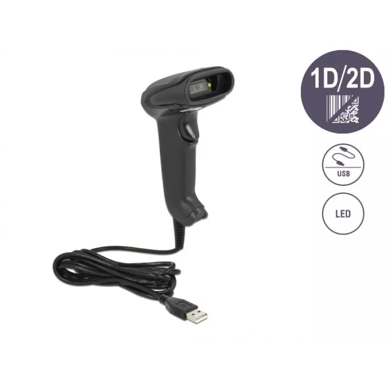 Ręczny skaner kodów kreskowych DeLOCK USB 1D 2D Wersja niemiecka