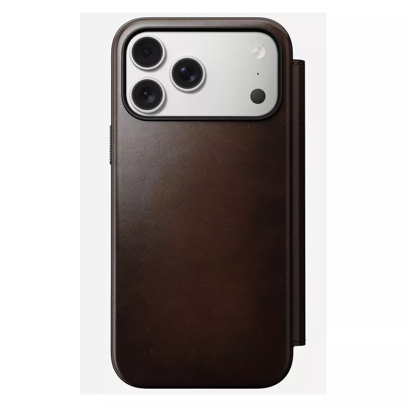 Nomad Modern Leather Folio etui na telefon komórkowy Pokrowiec dla iPhone 17 Pro Max — Brązowy, skóra, ekran 6,3 cala, 4 kieszenie na karty