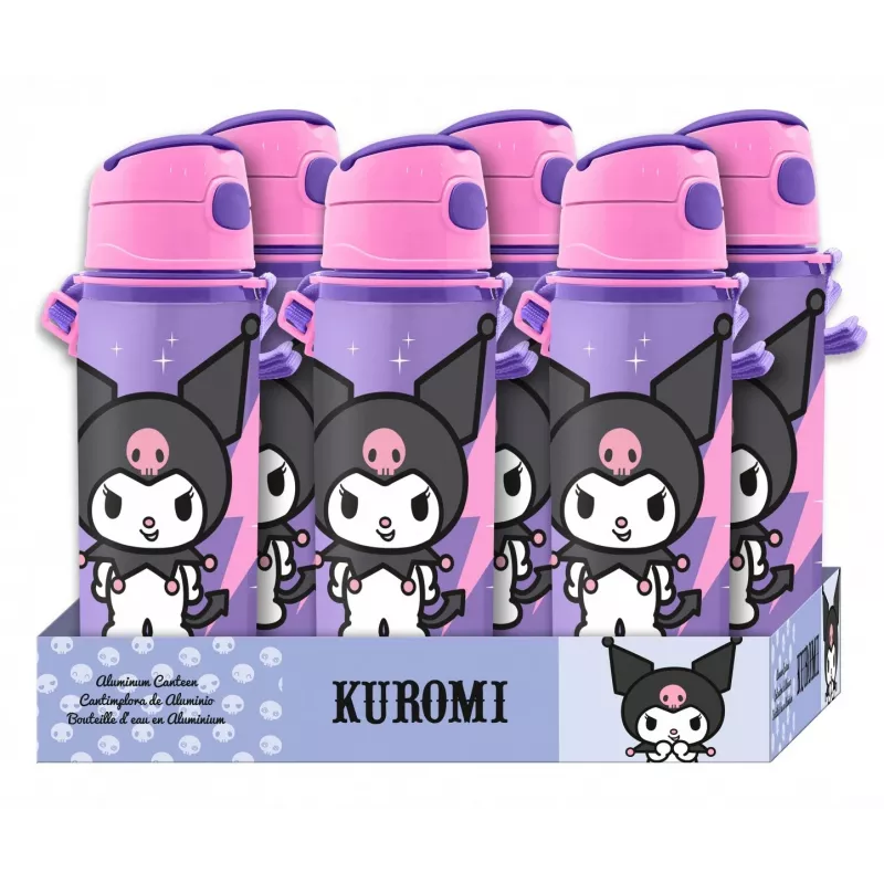 Kids Euroswan aluminiowa butelka z paskiem 600 ml Kuromi — izolowana butelka na napoje dla dzieci