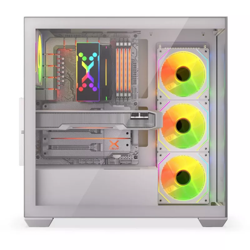 Obudowa PC KRUX Exo RGB biały — wieża ATX, stal, 2x3.5 cala + 2x2.5 cala zatoki, USB-C, RGB