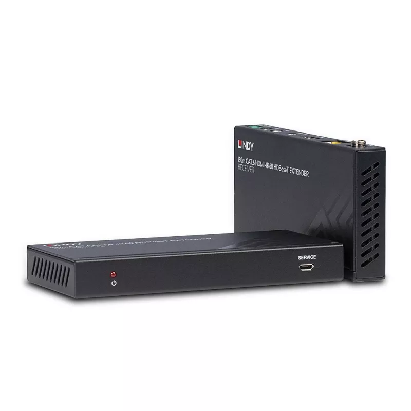 Lindy 150m Cat.6 HDMI 4K60, IR i RS-232 HDBaseT Extender, 3840 x 2160 pikseli, nadajnik i odbiornik AV, 150 m, przewodowy, czarny, HDCP
