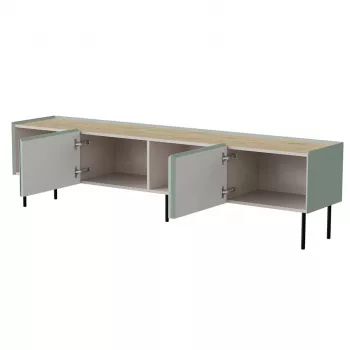 Szafka RTV cama meble FELLINI 200x40x52 cm, oliwkowa rama z blatem w kolorze dębu olejowanego