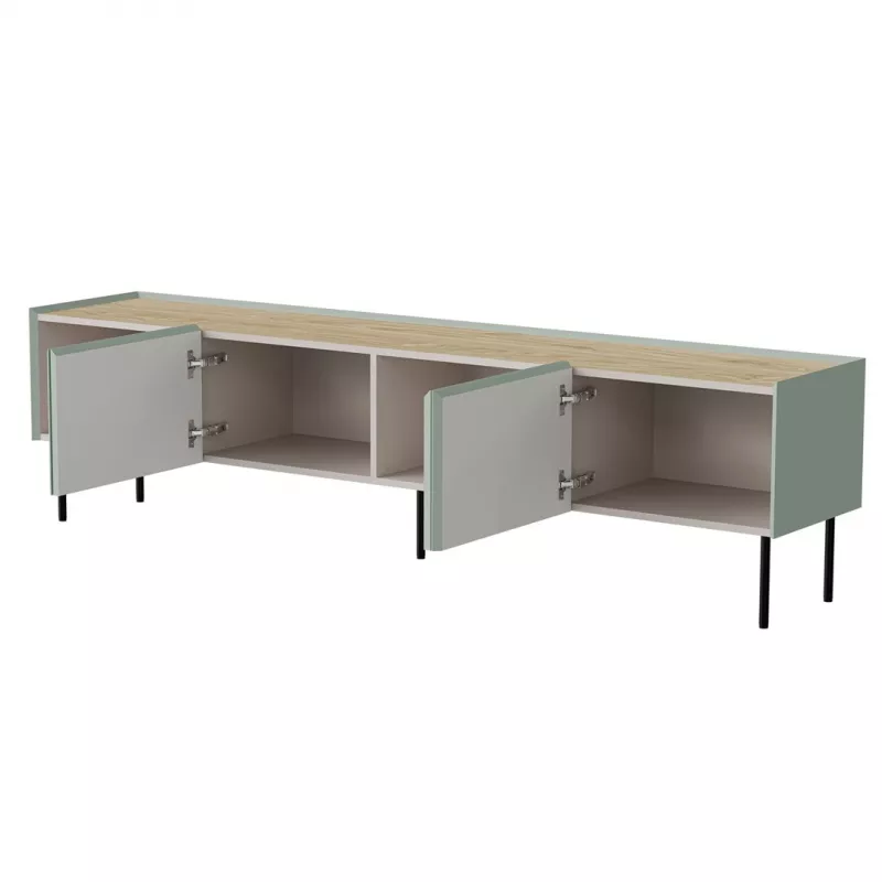 Szafka RTV cama meble FELLINI 200x40x52 cm, oliwkowa rama z blatem w kolorze dębu olejowanego