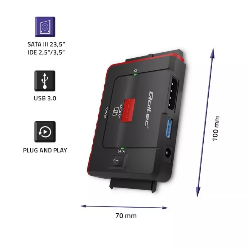 Adapter USB 3.0 do IDE SATA III QOLTEC 50645