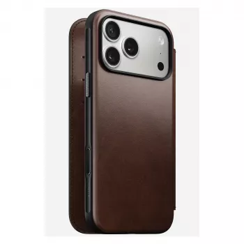 Nomad Modern Leather Folio etui na telefon komórkowy Pokrowiec dla iPhone 17 Pro Max — Brązowy, skóra, ekran 6,3 cala, 4 kieszenie na karty