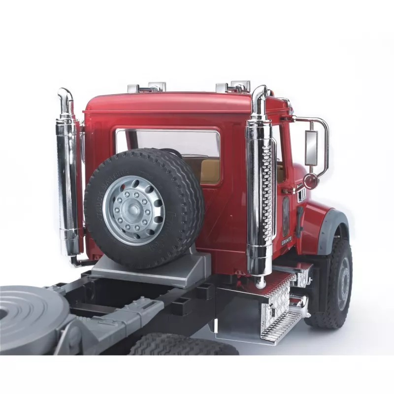 Toy low loader truck with JCB 4CX accessory, BRUDER, model BR-02813, ABS construction, multicolour