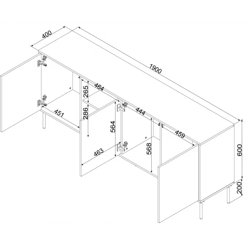Cama INSERTO 3D1W komoda 190x40x80 czarny + LED