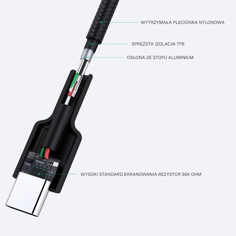 Kabel USB-C do USB-A Aukey CB-CA2, oplot nylonowy, Quick Charge 3A, 1 m