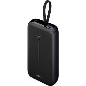 Powerbank 20 000 mAh, zintegrowany kabel USB-C 13 cm, 30 W (czarny, 20 Ah, 1x USB-A, 2x USB-C, PD, QC)