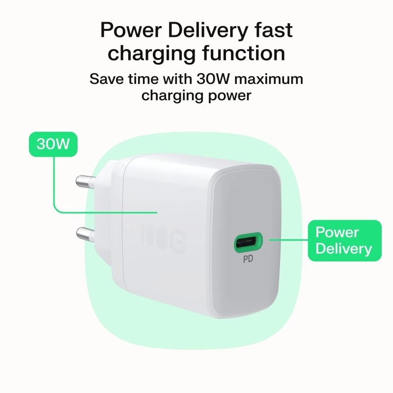 Zasilacz sieciowy zielony Cell PowerSource Solo30 30W Biały — ładowarka USB-C, moc 30 W