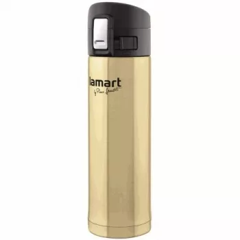 Butelka termiczna LAMART LT4009 420 L złota, wnętrze ze stali nierdzewnej, otwieranie przyciskiem, Ø 6,4 cm