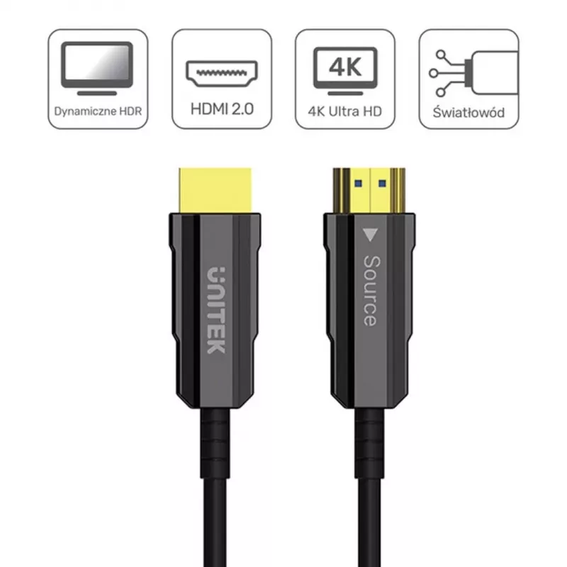 HDMI optyczny kabel Unitek C11092ASL01 4K 60Hz (HDMI 2.0, 20 m, męski-męski, czarny)