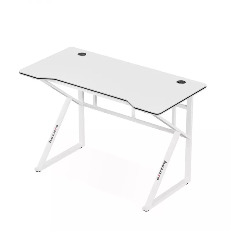 Biurko gamingowe huzaro Hero 1.6 biały — prosty blat MDF/węglowy 1200×600 mm, metalowa rama, wysokość 750 mm